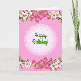 Happy Birthday Pink Floral Doily Vintag Style Karte