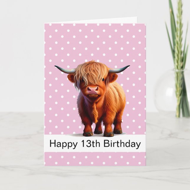 HAPPY BIRTHDAY Pink GIRL LONG HAIR BROWN COW CARD Karte (Vorderseite)