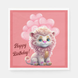 Happy Birthday Pink Lion Serviette