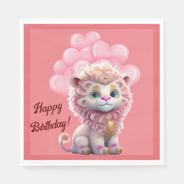Happy Birthday Pink Lion Serviette (Vorderseite)