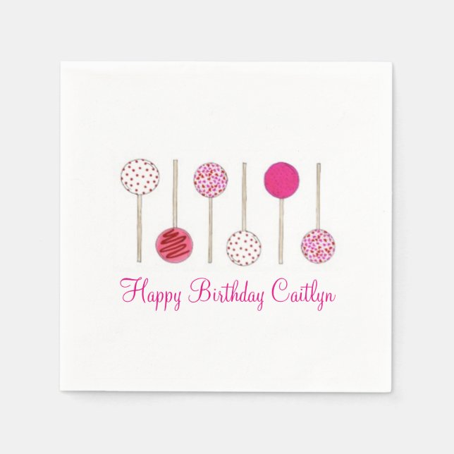 Happy Birthday Pink Mattiert Cake Pops Serviette (Vorderseite)