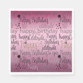 Happy Birthday Pink Ombre Serviette