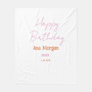 HAPPY BIRTHDAY PINK ORANGE NAME EINFACH JAHR ORT FLEECEDECKE