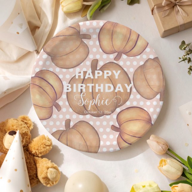 Happy Birthday Pink & Orange Pumpkin Party  Pappteller (Von Creator hochgeladen)