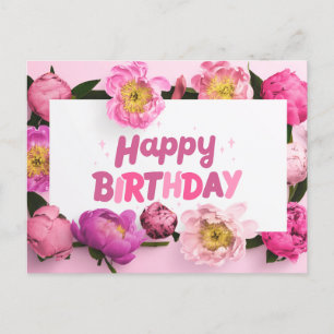 Happy Birthday Pink Peony Blume Postkarte