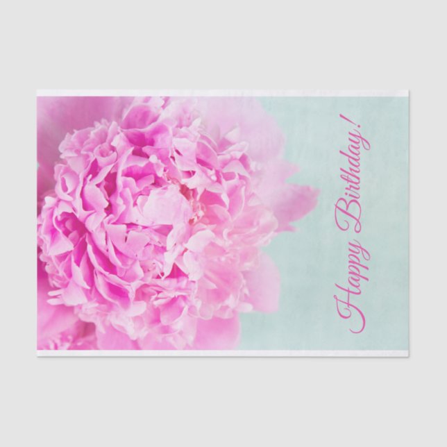 Happy Birthday Pink Peony Pastel Seidenpapier (Vorderseite)