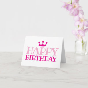 Happy Birthday Pink Princess Girl Folded Card Karte
