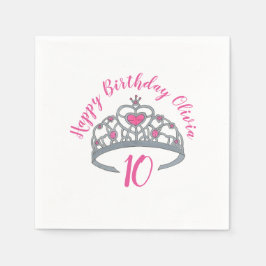 Happy Birthday Pink Princess Party Tiara Crown Serviette