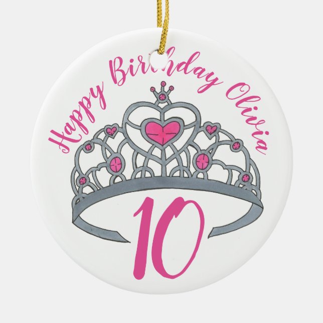 Happy Birthday Pink Princess Tiara Crown Keramik Ornament (Vorne)