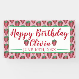 Happy Birthday Pink Red Sweet Strawberry Berries Banner