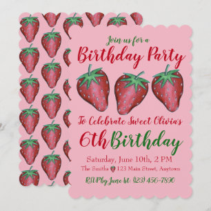 Happy Birthday Pink Red Sweet Strawberry Berries Einladung