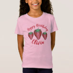 Happy Birthday Pink Red Sweet Strawberry Berries T-Shirt<br><div class="desc">Das Design zeigt eine originelle Marker-Abbildung einer Reihe süß roter Erdbeeren auf rosa Hintergrund. Persönlich gestalten Sie Ihre Geburtstagsparty oder andere Veranstaltungsinformationen für ein einzigartiges Design. Dieses Beerdesign ist auch auf anderen Produkten erhältlich. Sehen Sie nicht, wonach Sie suchen? Brauchen Sie Hilfe bei der Anpassung? Kontaktieren Sie Rebecca, um etwas...</div>