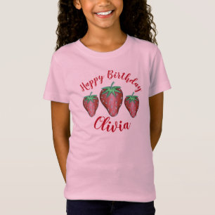 Happy Birthday Pink Red Sweet Strawberry Berries T-Shirt