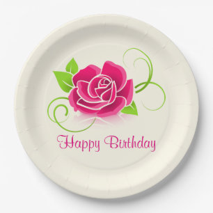 Happy Birthday Pink Rose Illustration Pappteller