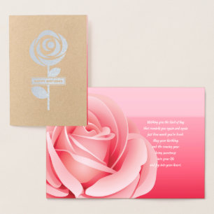 Happy Birthday. Pink Rose Real Foil Luxury Cards Folienkarte