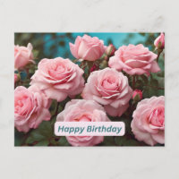 Happy Birthday Pink Roses in Bloom