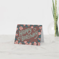 HAPPY BIRTHDAY Pink Roses Rahmen floral anpassen