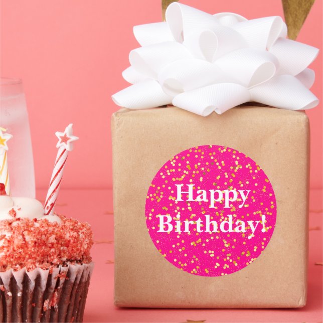 Happy Birthday Pink Runder Aufkleber (Party)