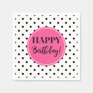 Happy Birthday Pink Schwarz-weiß Dots Napkins Serviette