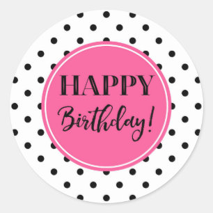 Happy Birthday Pink Schwarz-weiß Dots Runder Aufkleber