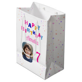 Happy Birthday Pink Stars Girl Foto Mittlere Geschenktüte