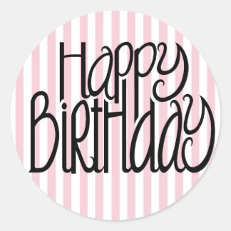 Happy Birthday Pink Stripes Aufkleber
