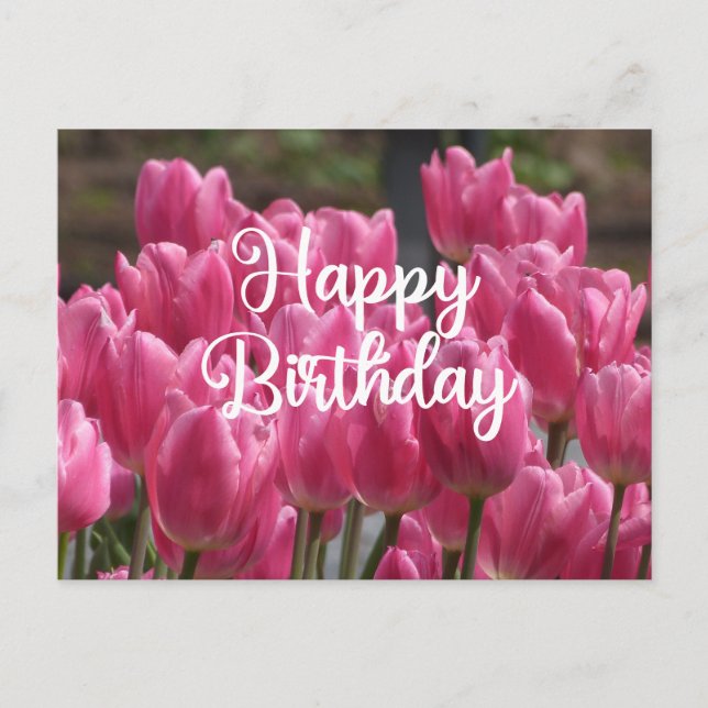 Happy Birthday Pink Tulip Blume Postkarte (Vorderseite)