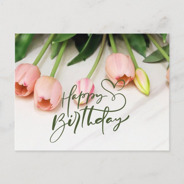 Happy Birthday Pink Tulip Blume Postkarte (Vorderseite)