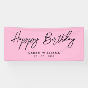 Happy Birthday Pink und Black Modern Script Banner