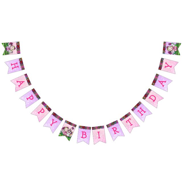 Happy Birthday Pink und Lila Einhorn Fairy Wimpelkette (Alle)