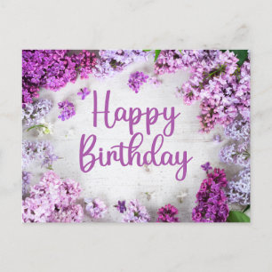 Happy Birthday Pink und Lila Lilac Blume Postkarte