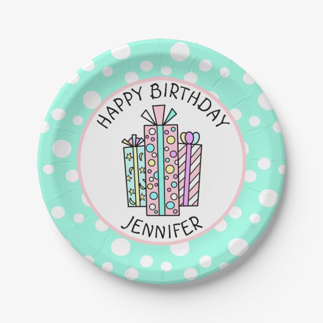 Happy Birthday Pink und Mint Green Girl's Paper Pl Pappteller (Vorderseite)