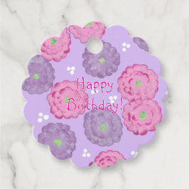 Happy Birthday Pink und Purple Blumen Geschenktast Geschenkanhänger