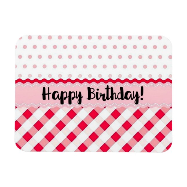 Happy Birthday Pink und White Polka Dot Geschenk Magnet (Horizontal)