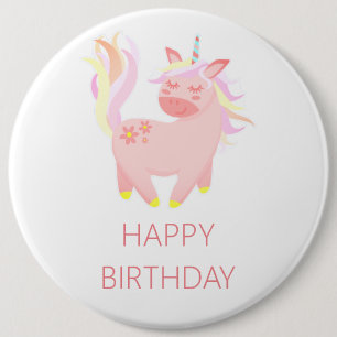 Happy Birthday Pink Unicorn Button