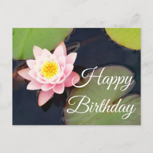 Happy Birthday Pink Water Lily #1 Postcard Postkarte