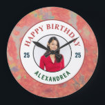 Happy Birthday Pink Watercolor Foto Personalize  Große Wanduhr<br><div class="desc">Gerne Geburtstag Pink Watercolor Foto Personalize Uhr ist ein großes Fest für den Geburtstag jeden Tag. Personalisieren Sie es mit Foto,  Name und Alter.</div>