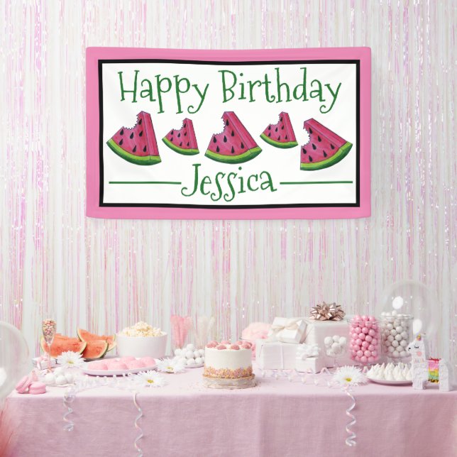 Happy Birthday Pink Watermelon Slice Frucht Picnic Banner (Party)