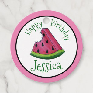 Happy Birthday Pink Watermelon Slice Frucht Picnic Geschenkanhänger