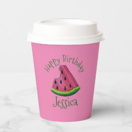 Happy Birthday Pink Watermelon Slice Frucht Picnic Pappbecher