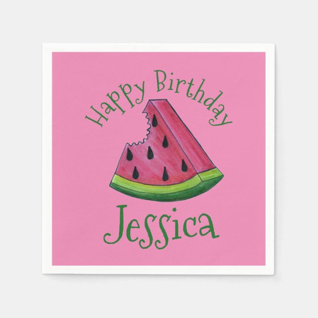 Happy Birthday Pink Watermelon Slice Frucht Picnic Serviette (Vorderseite)