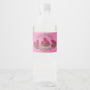 Happy Birthday Pink Watermelon Slice Frucht Picnic Wasserflaschenetikett