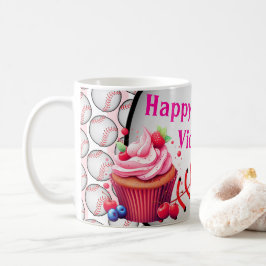 Happy Birthday Pink & White Stripe Baseball Kaffeetasse