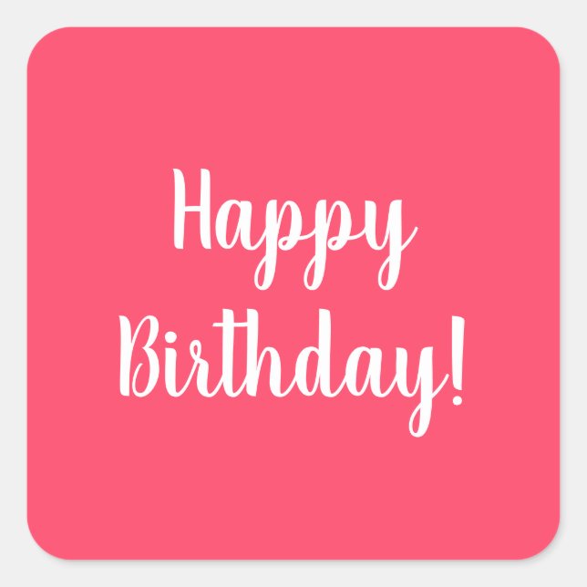 Happy Birthday Pink White Typografy Quadratischer Aufkleber (Vorderseite)