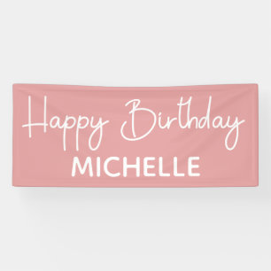 Happy Birthday Pink White Whimsical Script Banner
