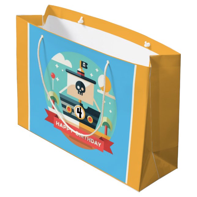 Happy Birthday Pirate Adventure Große Geschenktüte (Rückseite Schrägansicht)
