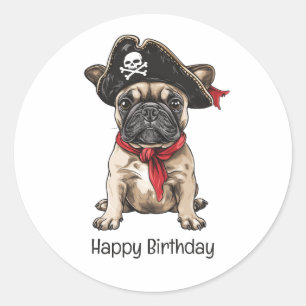 Happy Birthday Pirate French Bulldog Runder Aufkleber