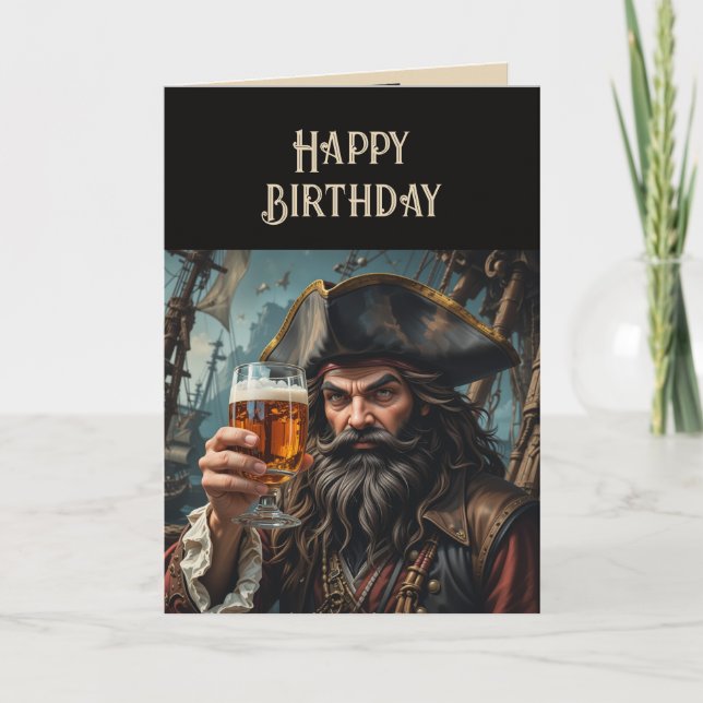 Happy Birthday Pirate Raising Glass in Bezug auf Karte (Vorderseite)