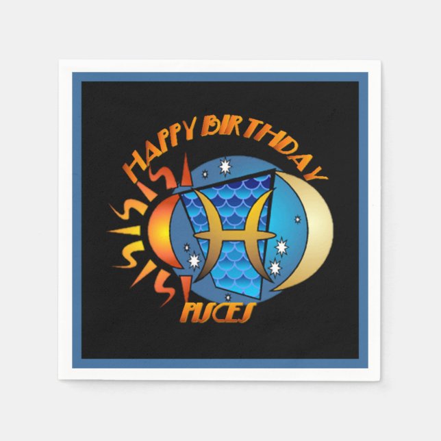Happy Birthday Pisces Zodiac Birth Sign Napkins Serviette (Vorderseite)