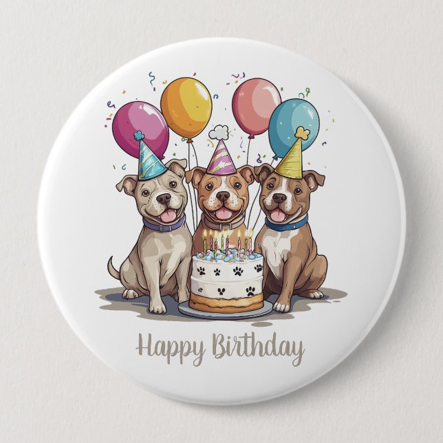 Happy Birthday Pit Bull Hunde Button (Vorderseite)